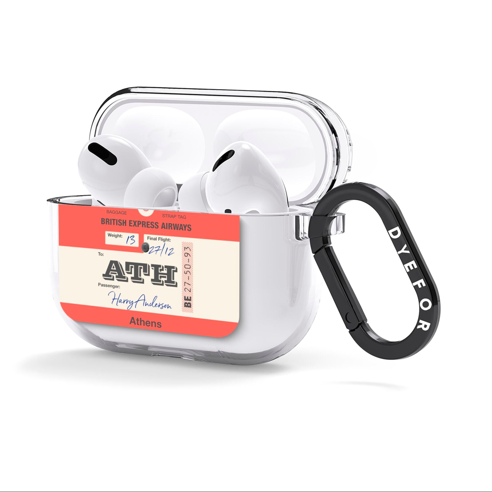 Red Vintage Baggage Tag AirPods Clear Case 3rd Gen Side Image