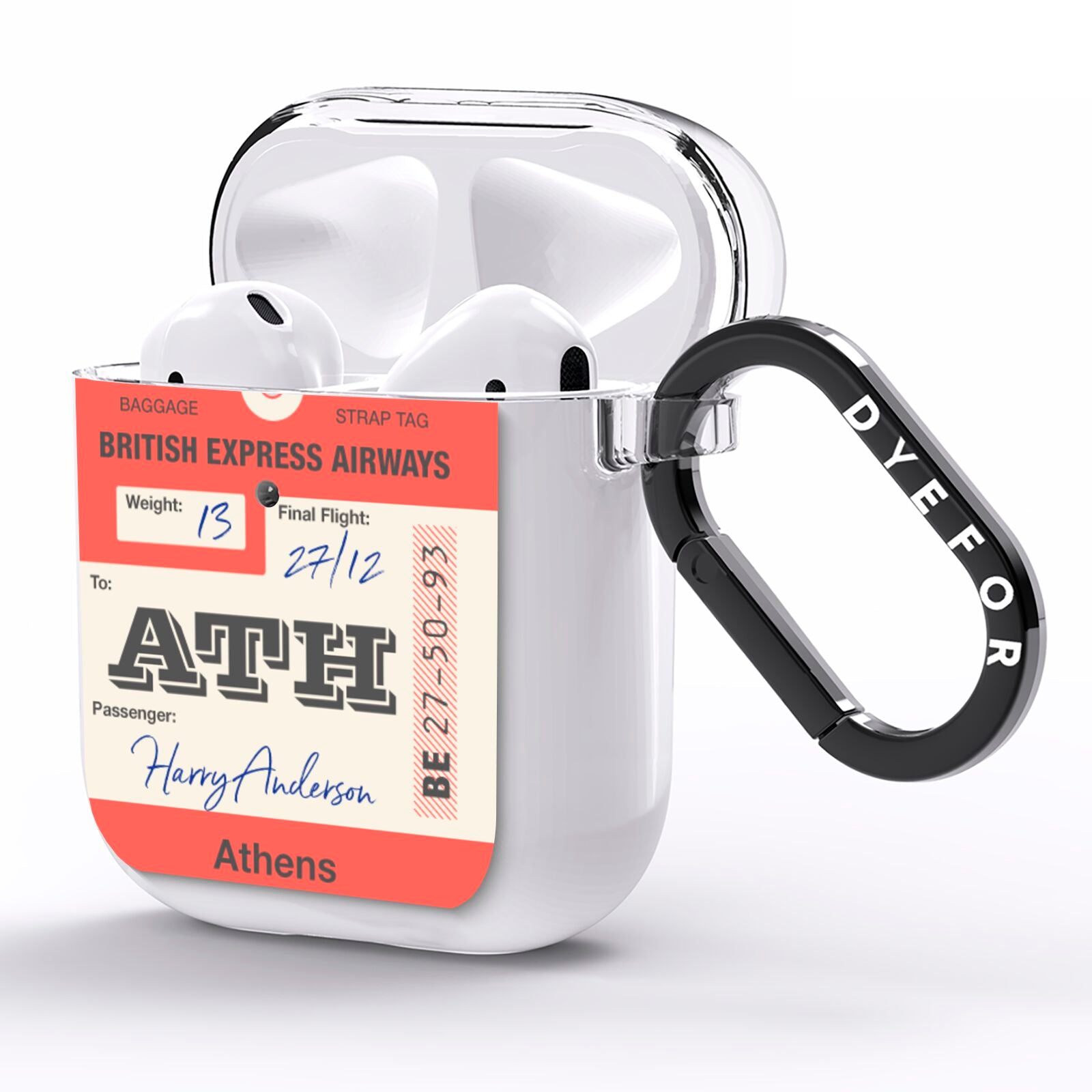 Red Vintage Baggage Tag AirPods Clear Case Side Image