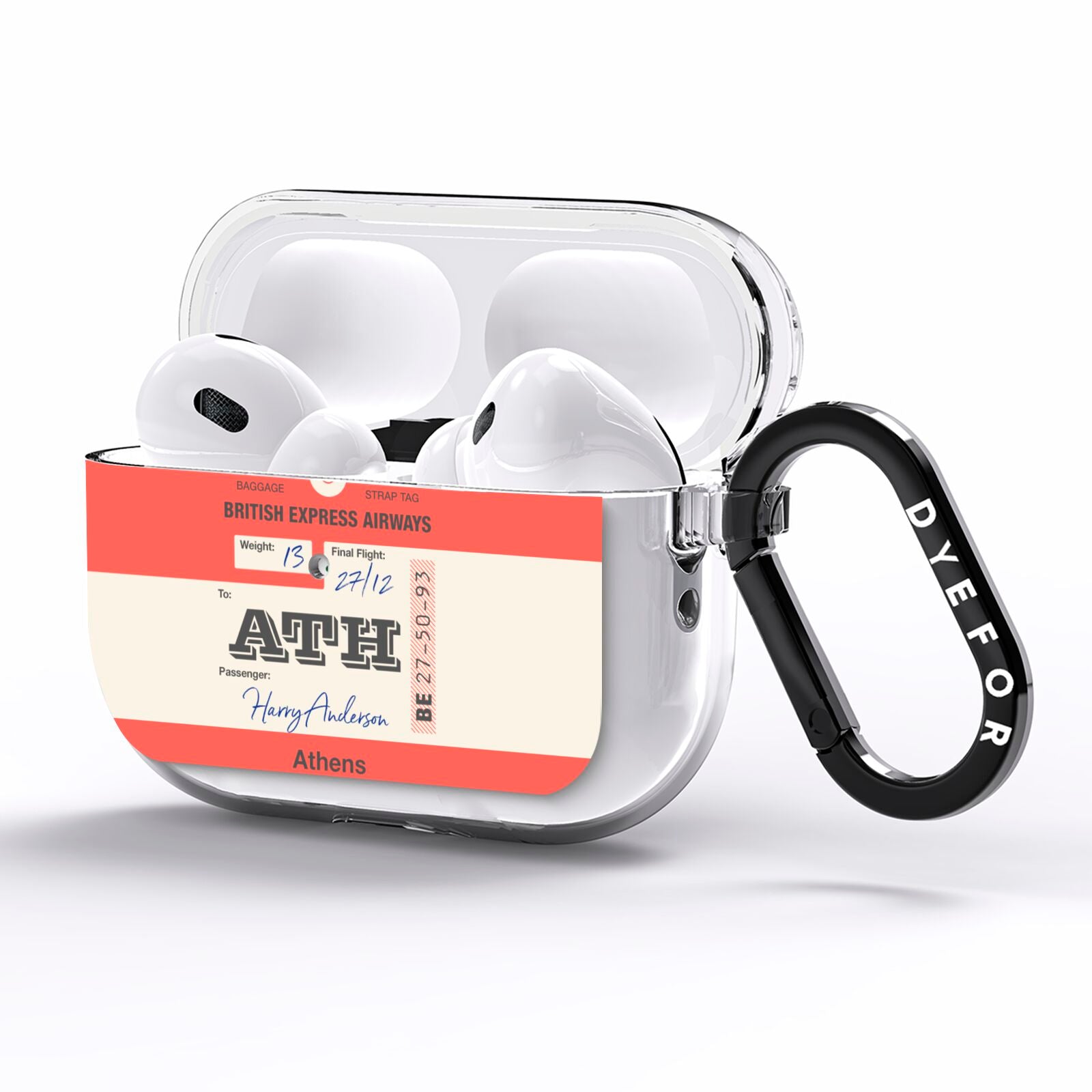 Red Vintage Baggage Tag AirPods Pro Clear Case Side Image