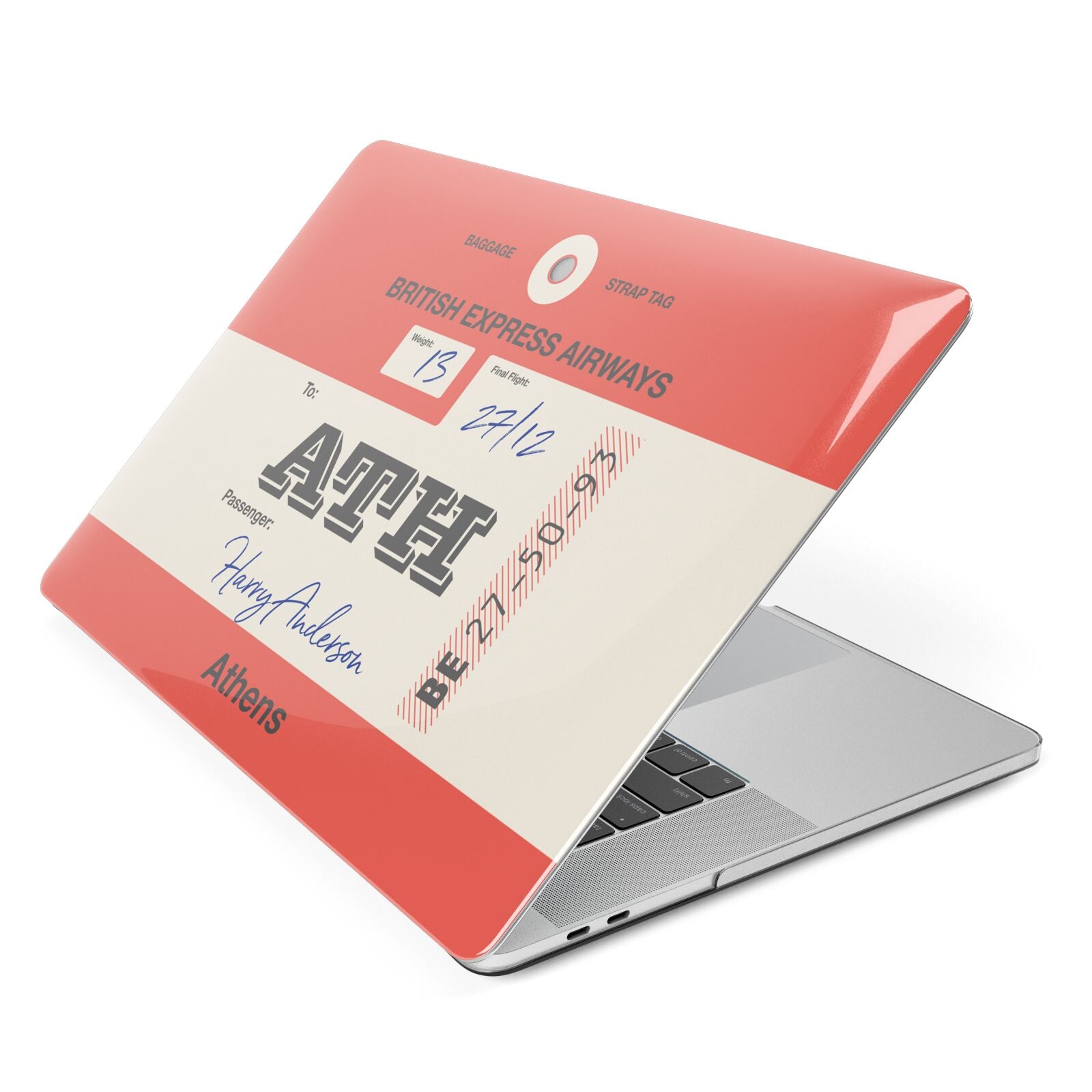 Red Vintage Baggage Tag Apple MacBook Case Side View