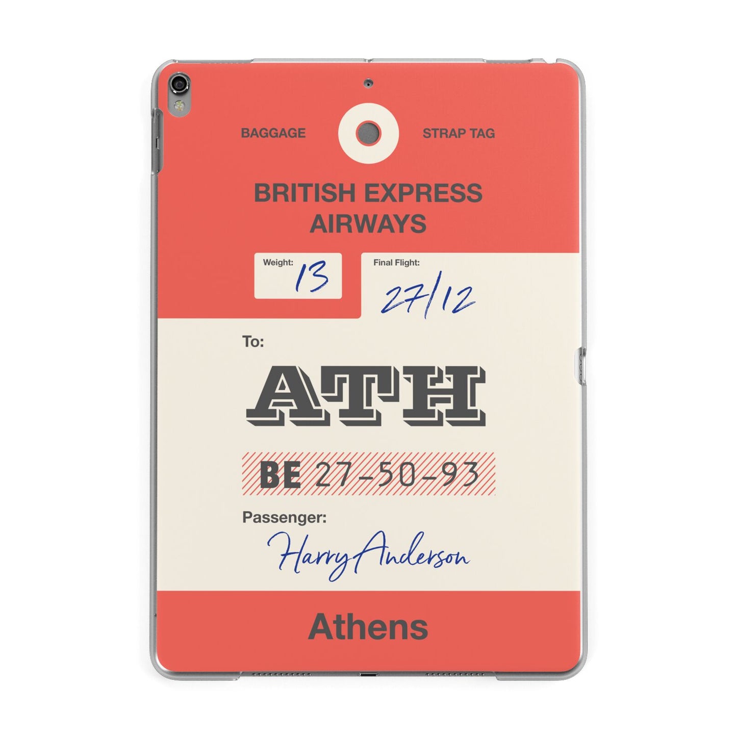 Red Vintage Baggage Tag Apple iPad Grey Case