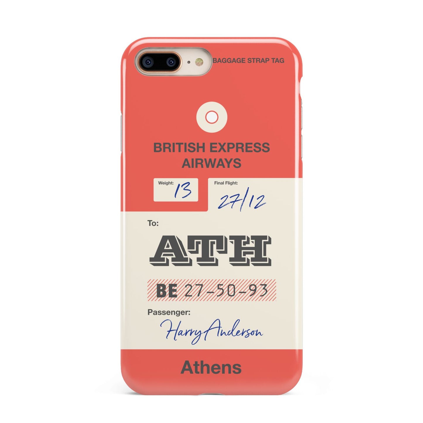 Red Vintage Baggage Tag Apple iPhone 7 8 Plus 3D Tough Case