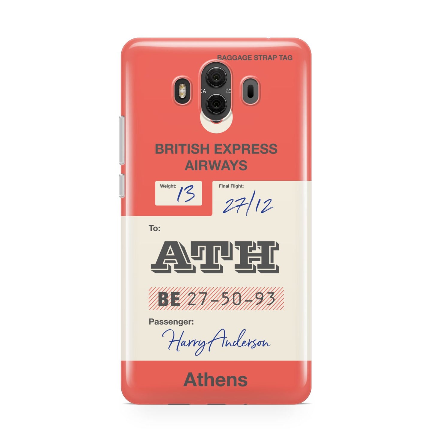 Red Vintage Baggage Tag Huawei Mate 10 Protective Phone Case