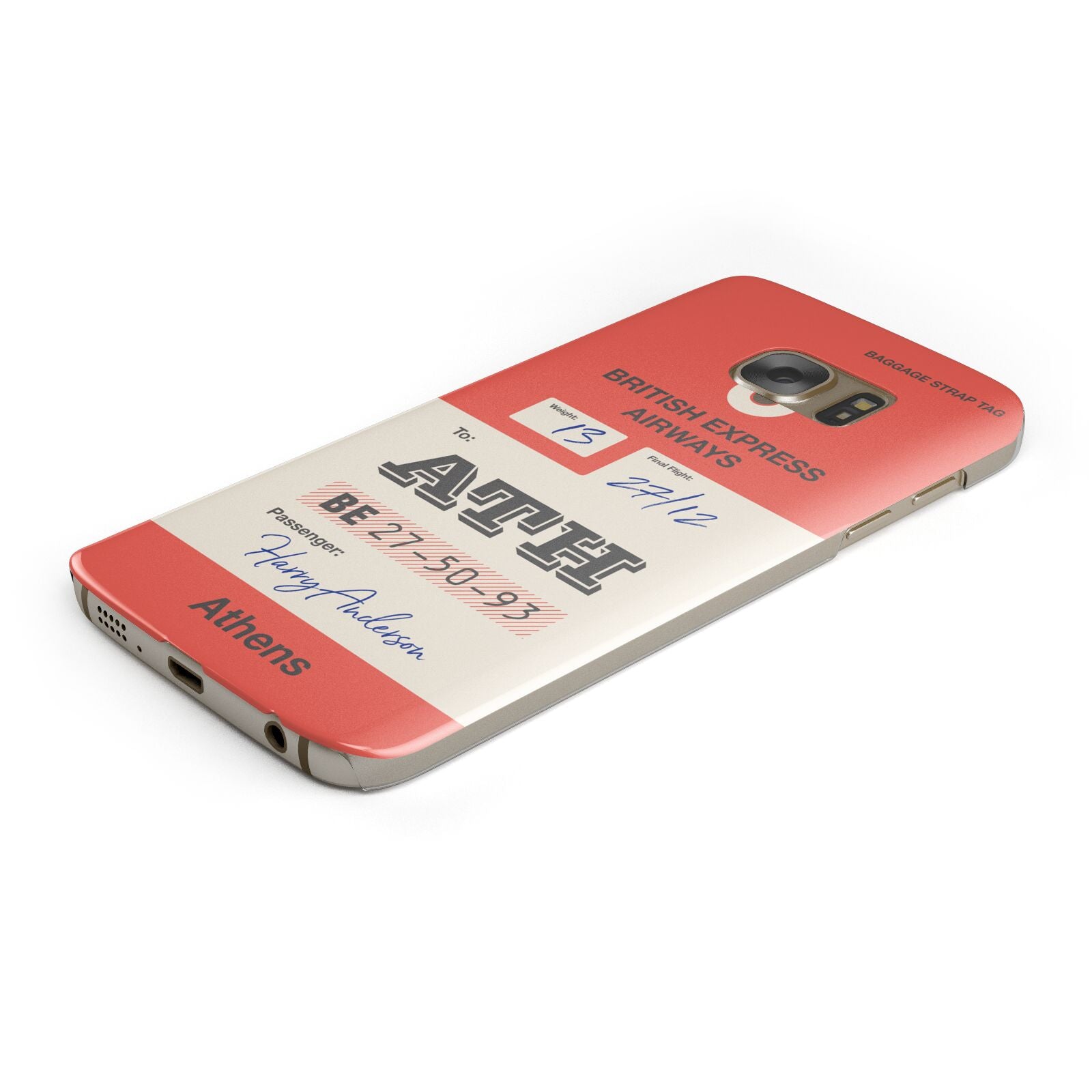 Red Vintage Baggage Tag Protective Samsung Galaxy Case Angled Image