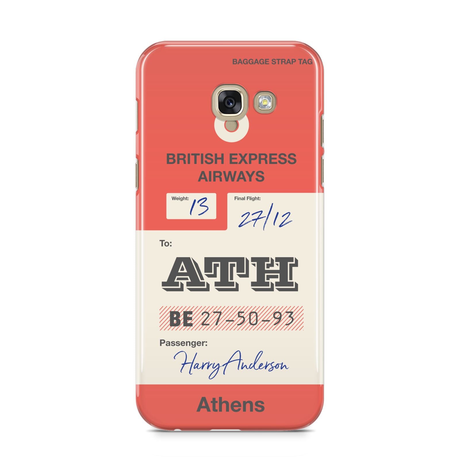 Red Vintage Baggage Tag Samsung Galaxy A5 2017 Case on gold phone