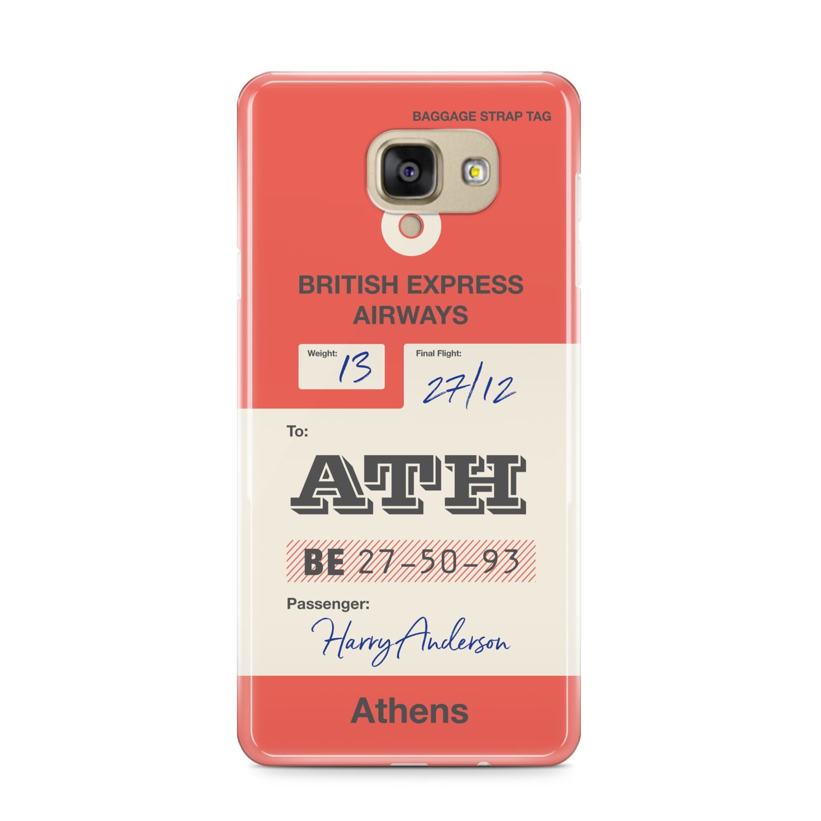 Red Vintage Baggage Tag Samsung Galaxy A9 2016 Case on gold phone