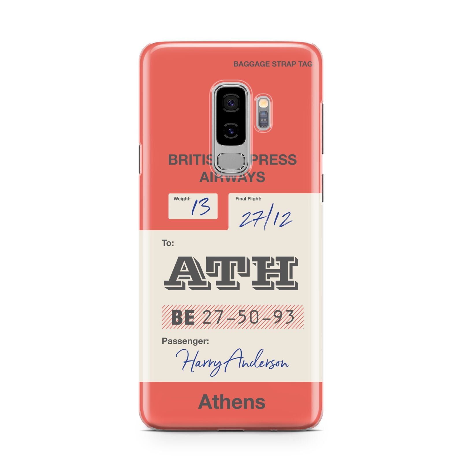 Red Vintage Baggage Tag Samsung Galaxy S9 Plus Case on Silver phone