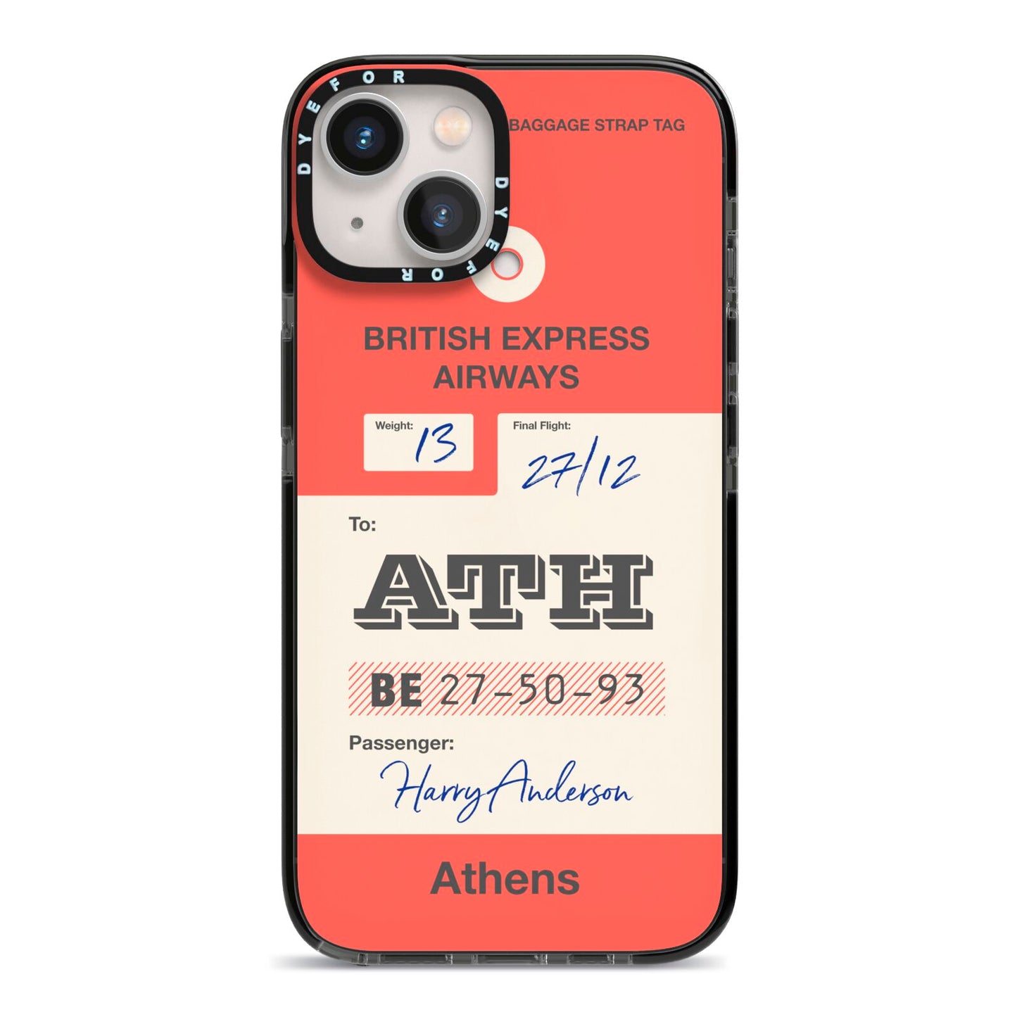 Red Vintage Baggage Tag iPhone 13 Black Impact Case on Silver phone