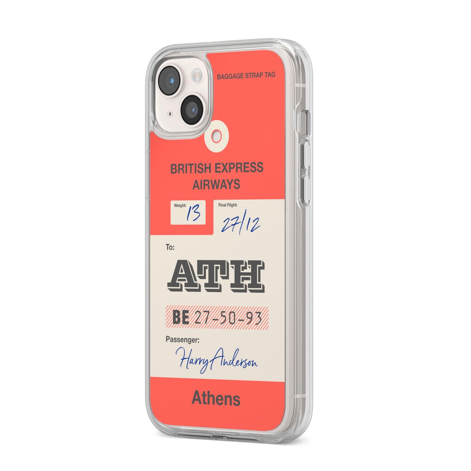 Red Vintage Baggage Tag iPhone 14 Plus Clear Tough Case Starlight Angled Image