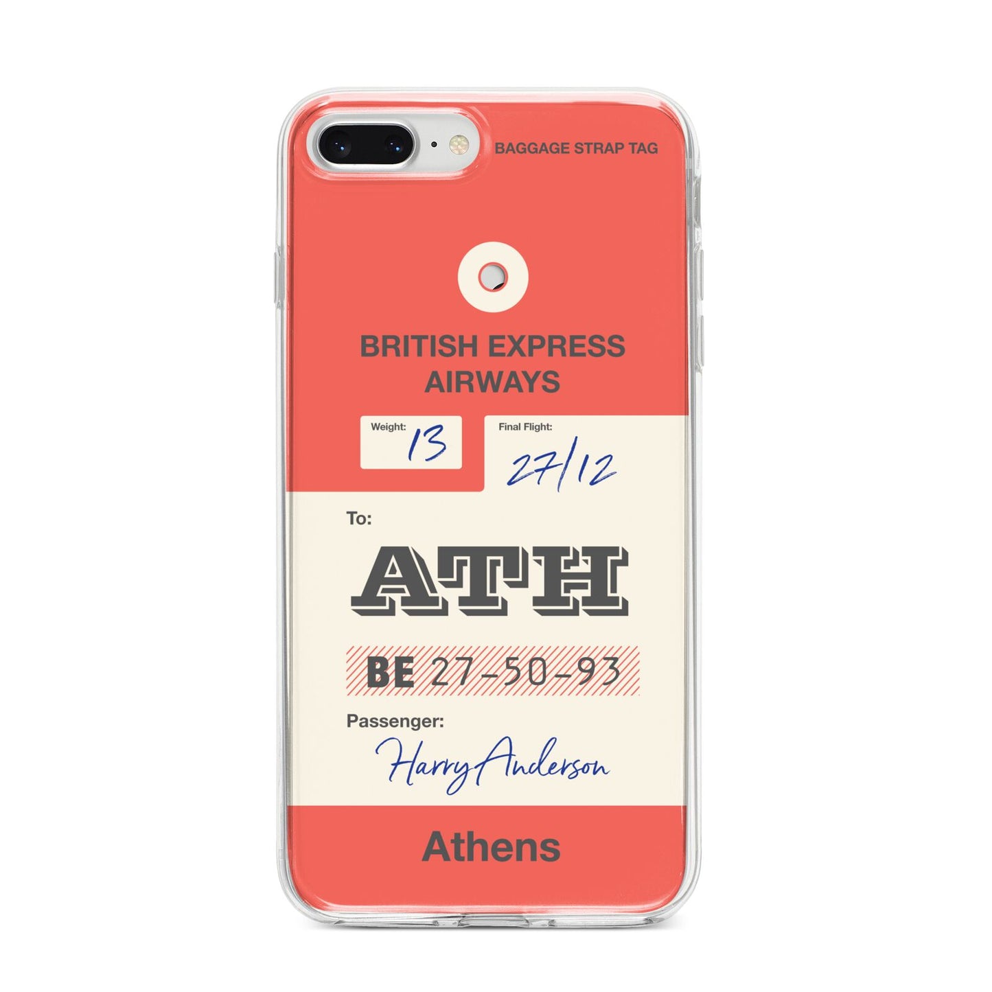 Red Vintage Baggage Tag iPhone 8 Plus Bumper Case on Silver iPhone