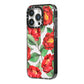 Red Watercolour Flowers iPhone 14 Pro Black Impact Case Side Angle on Silver phone