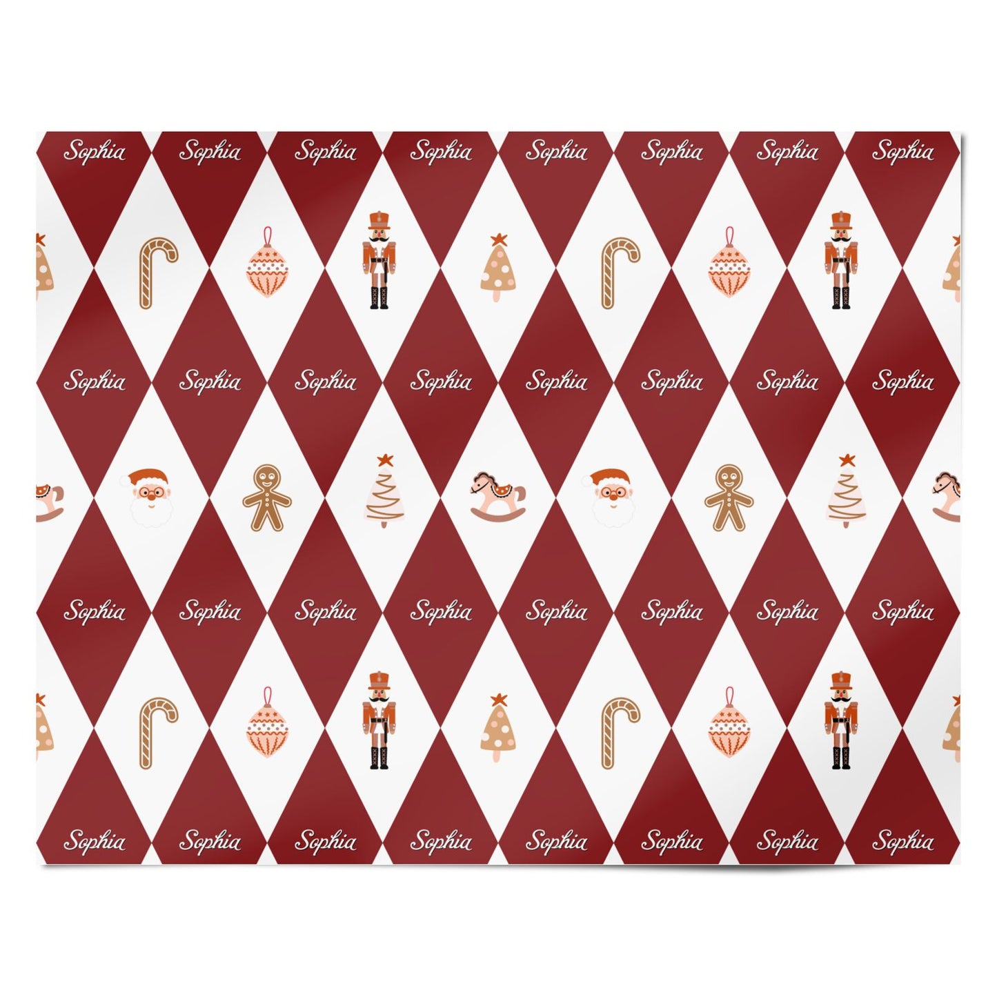 Red White Personalised Christmas Harlequin Personalised Wrapping Paper Alternative