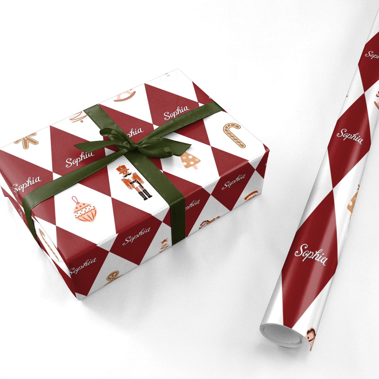 Red White Personalised Christmas Harlequin Personalised Wrapping Paper