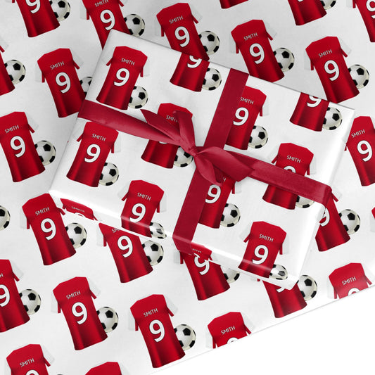 Red White Personalised Football Shirt Custom Wrapping Paper