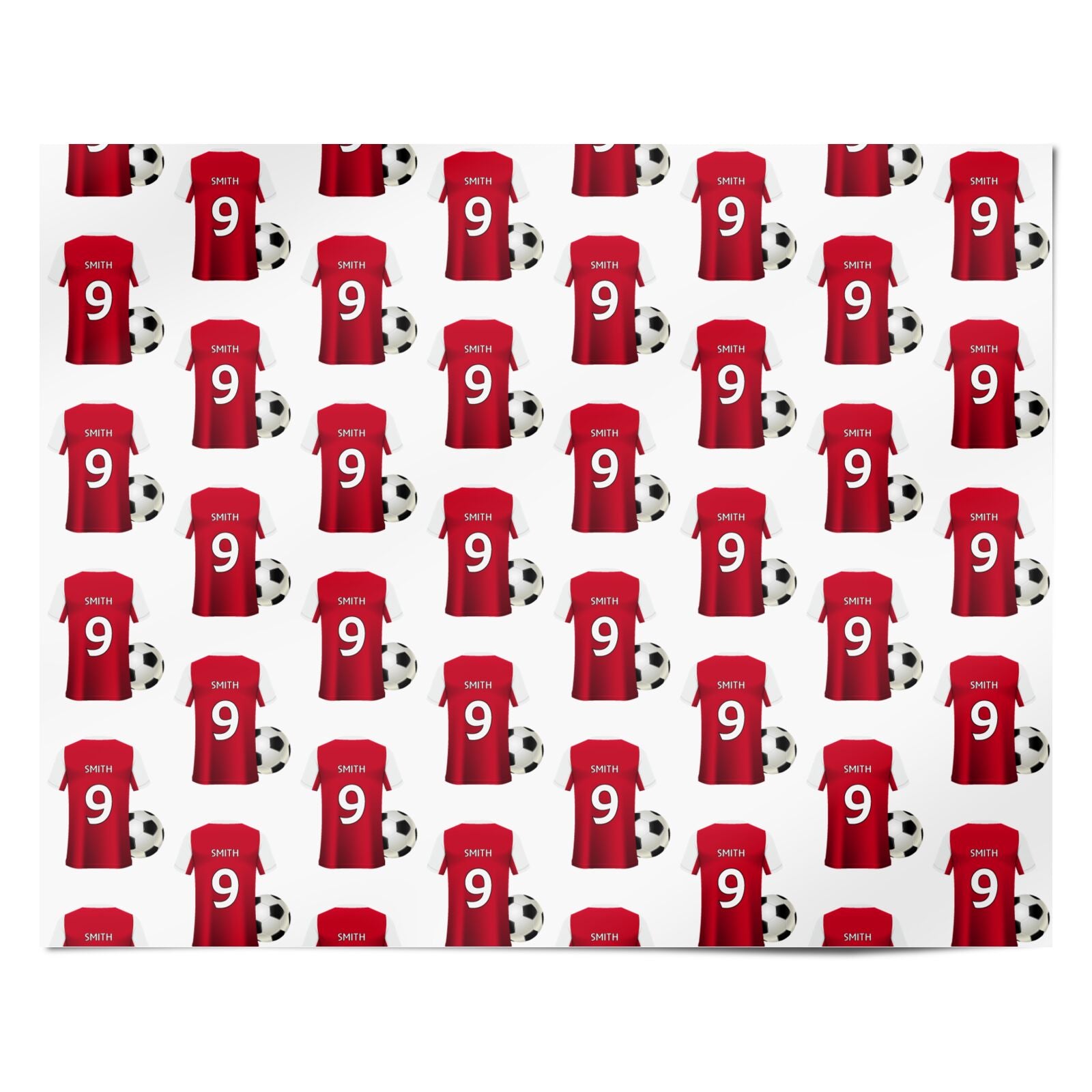 Red White Personalised Football Shirt Personalised Wrapping Paper Alternative