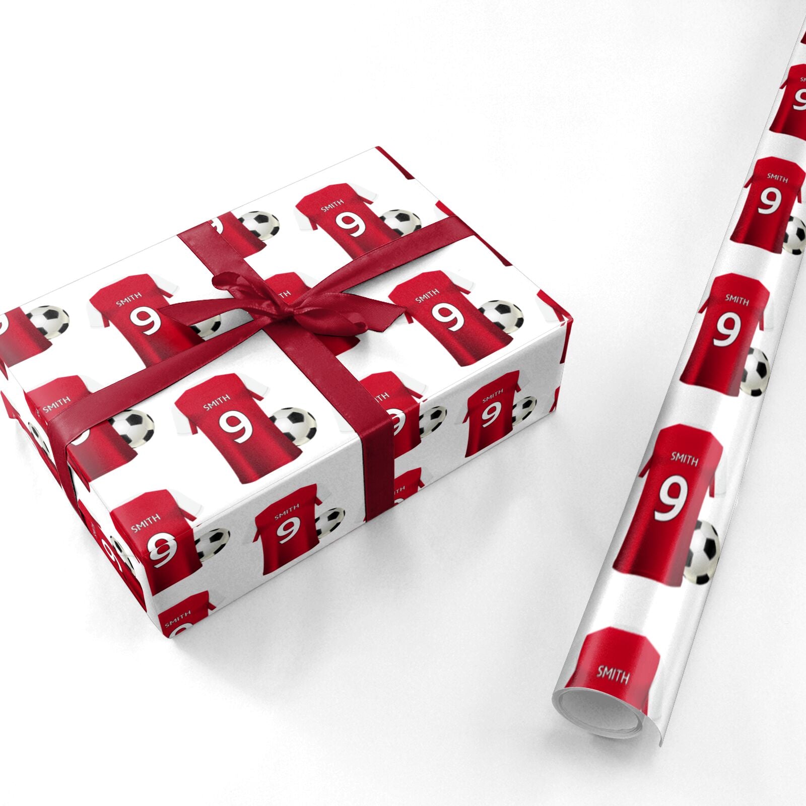 Red White Personalised Football Shirt Personalised Wrapping Paper