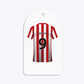 Red White Striped Personalised Football Shirt Arched Rectangle Glitter Gift Tag