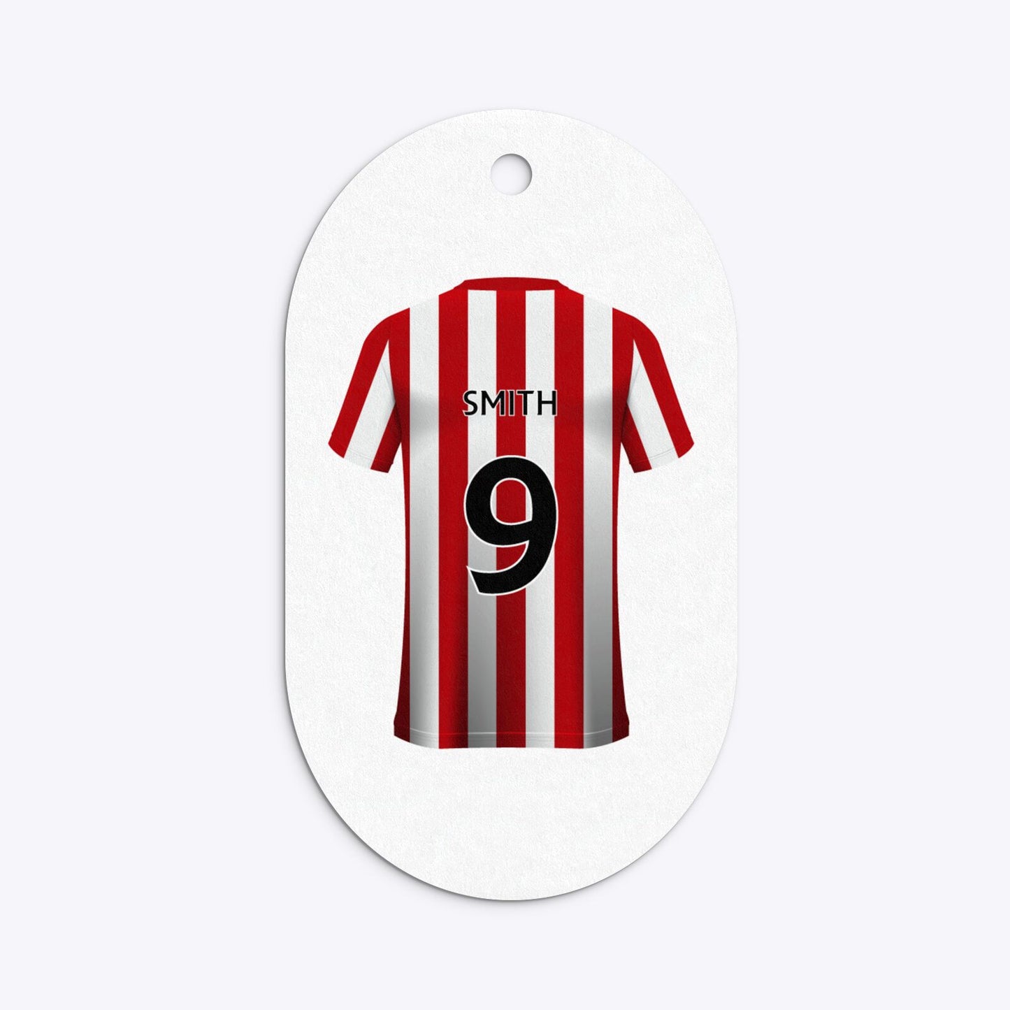 Red White Striped Personalised Football Shirt Flat Edge Oval Gift Tag
