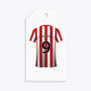 Red White Striped Personalised Football Shirt Gift Tag Glitter