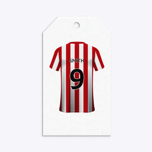 Red White Striped Personalised Football Shirt Gift Tags