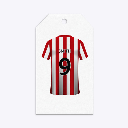 Red White Striped Personalised Football Shirt Gift Tag