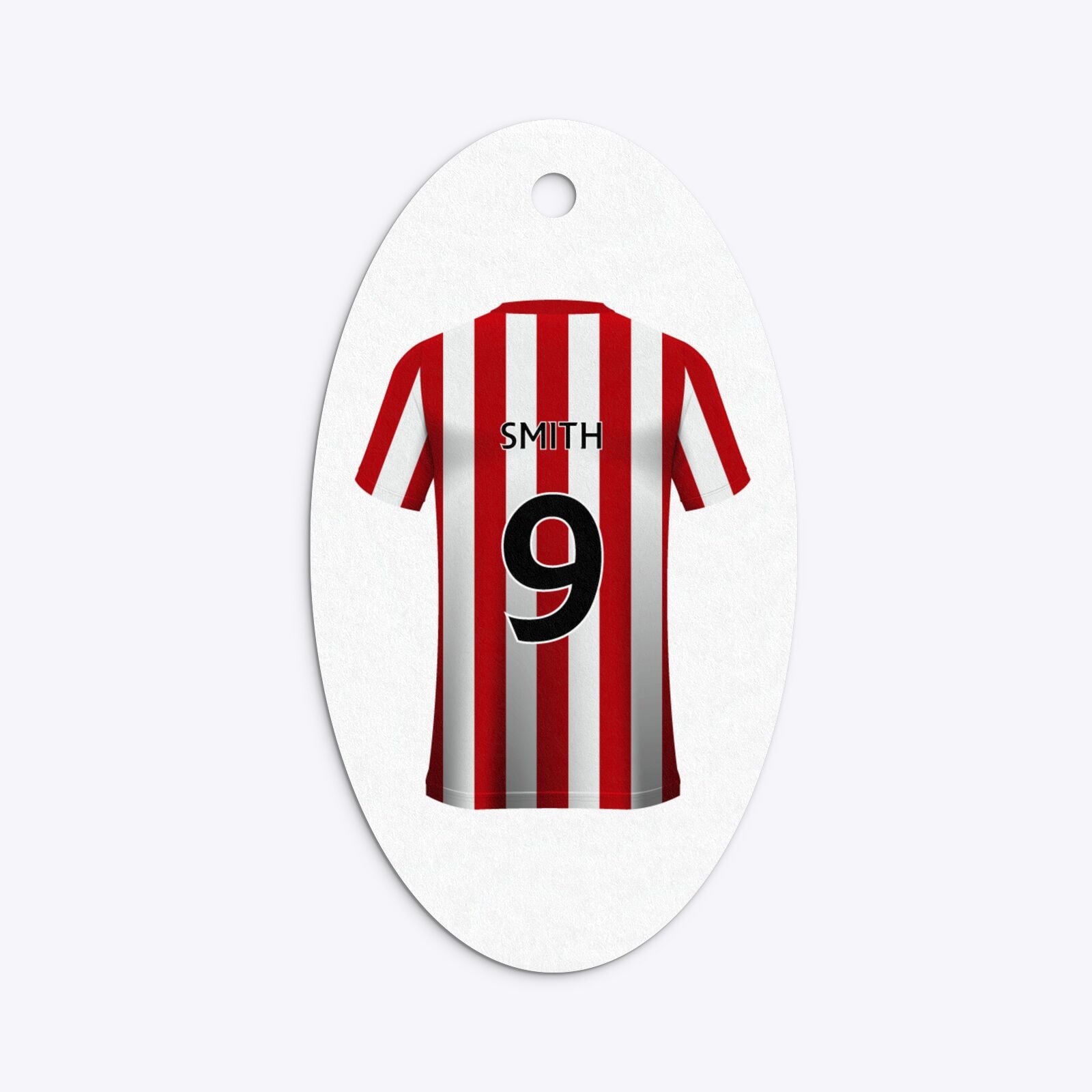 Red White Striped Personalised Football Shirt Oval Gift Tag