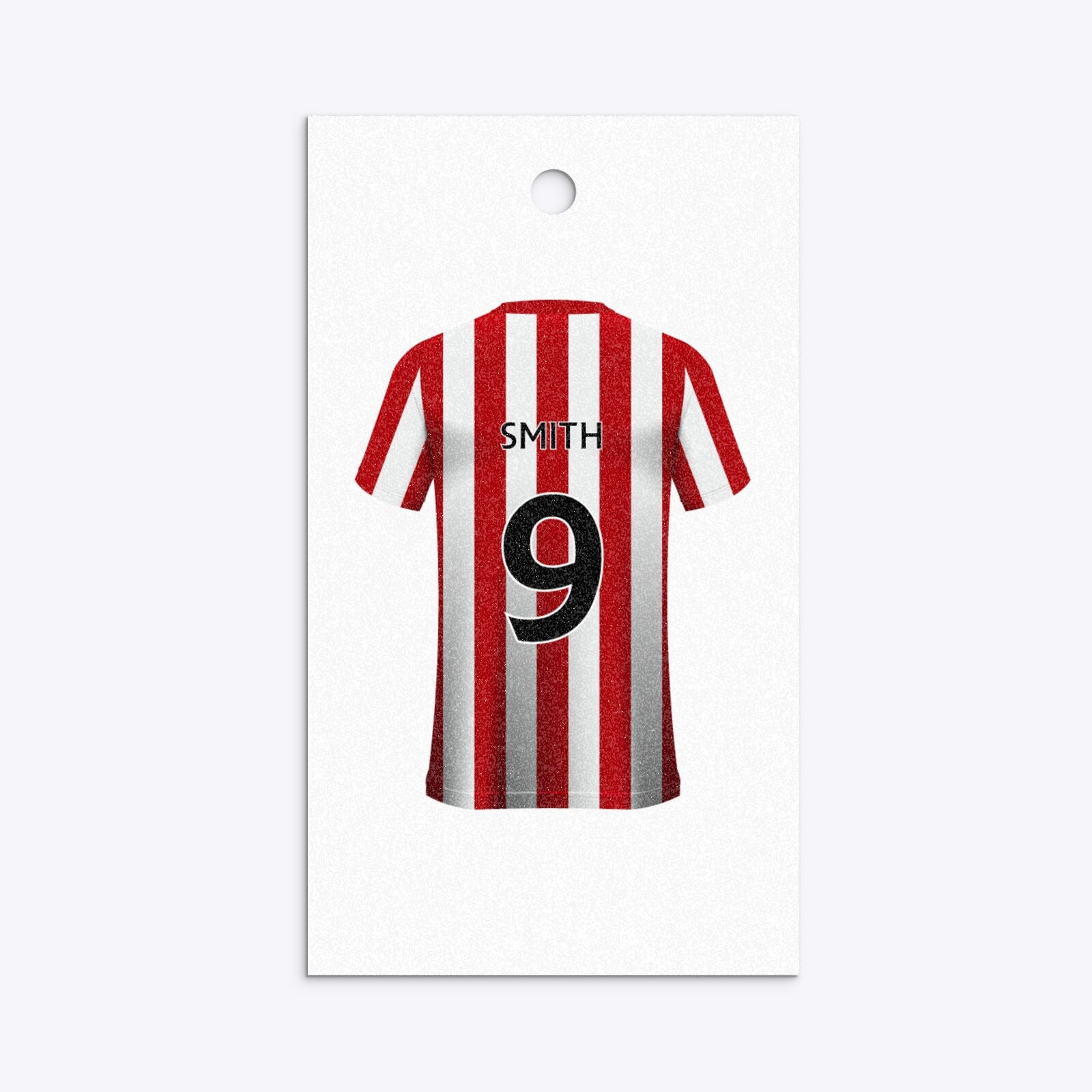 Red White Striped Personalised Football Shirt Rectangle Glitter Gift Tag