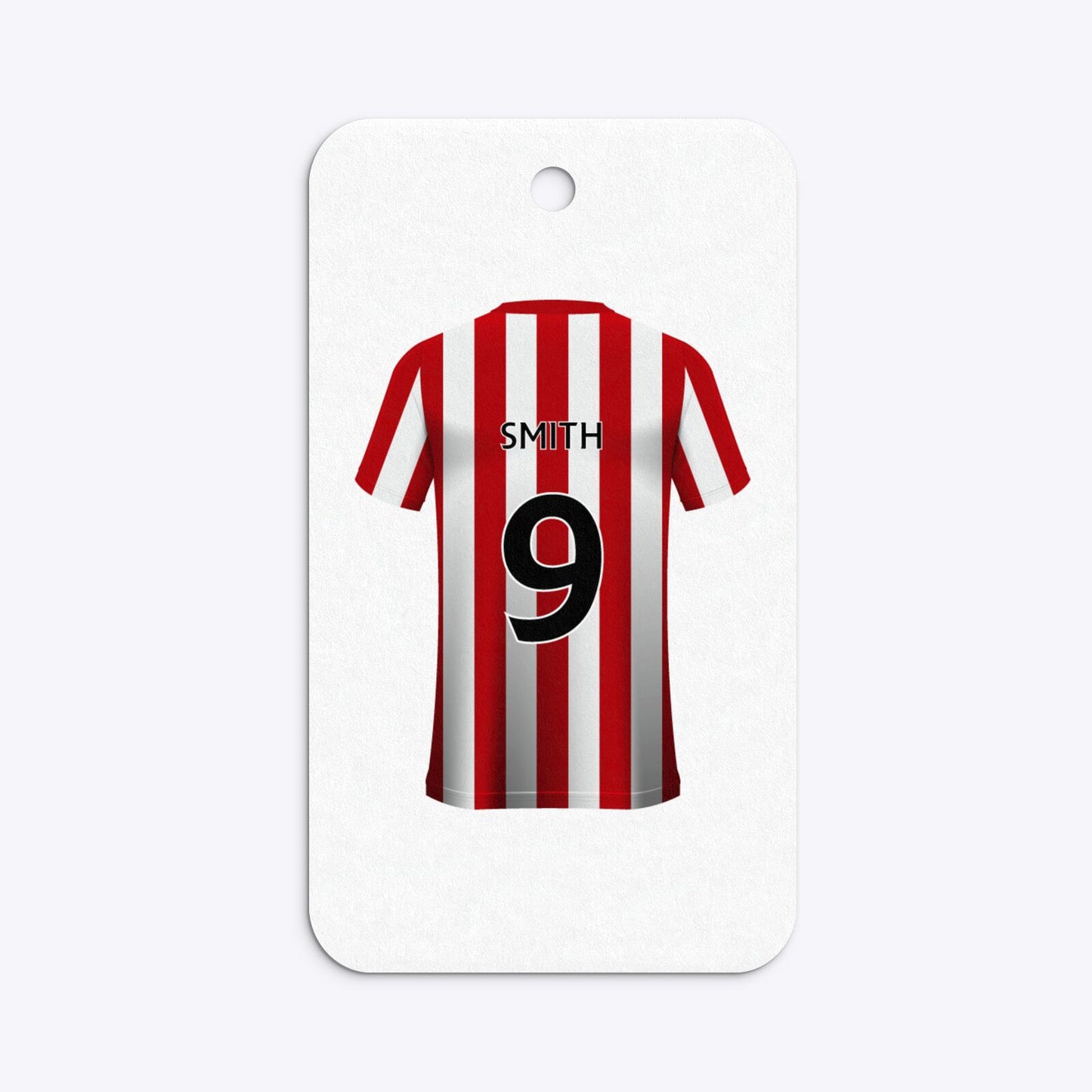 Red White Striped Personalised Football Shirt Rounded Rectangle Gift Tag
