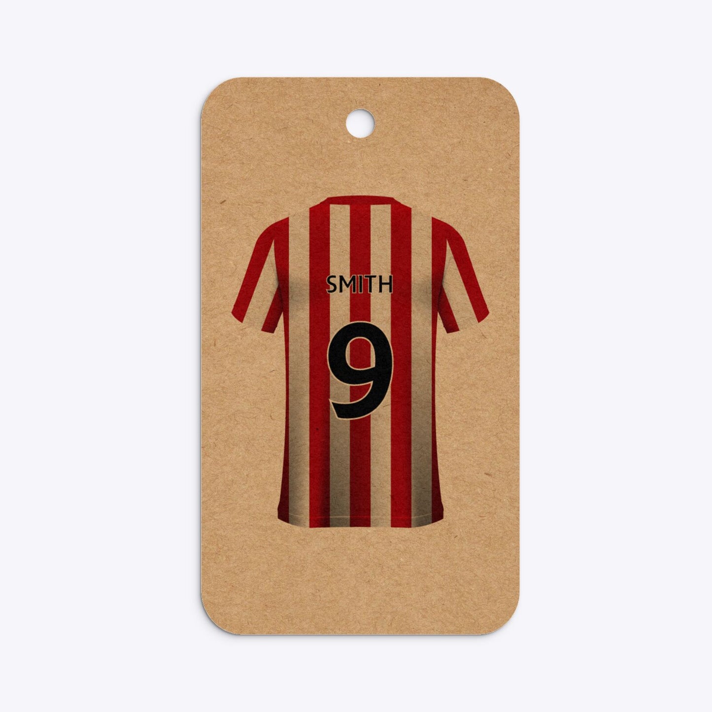 Red White Striped Personalised Football Shirt Rounded Rectangle Kraft Gift Tag