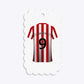 Red White Striped Personalised Football Shirt Scalloped Gift Tag