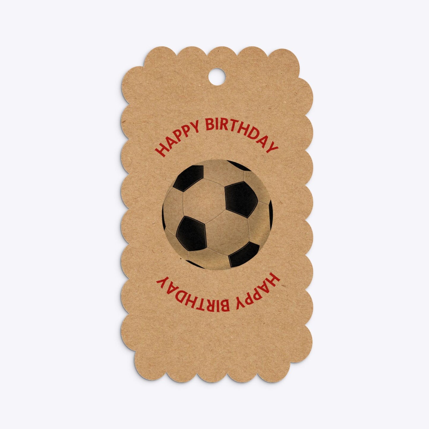 Red White Striped Personalised Football Shirt Scalloped Kraft Gift Tag Back