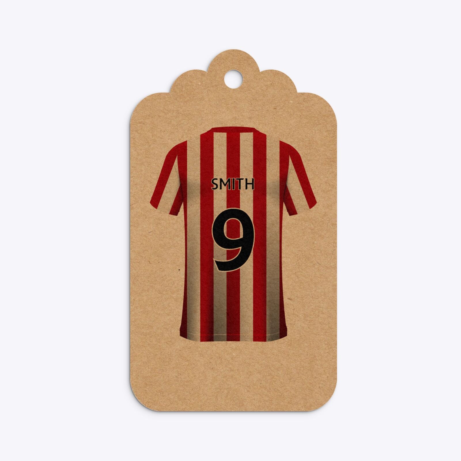 Red White Striped Personalised Football Shirt Three Tier Kraft Rectangle Gift Tag