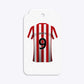 Red White Striped Personalised Football Shirt Two Tier Rectangle Gift Tag