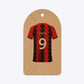 Red and Black Stripes Personalised Football Shirt Arched Rectangle Kraft Gift Tag