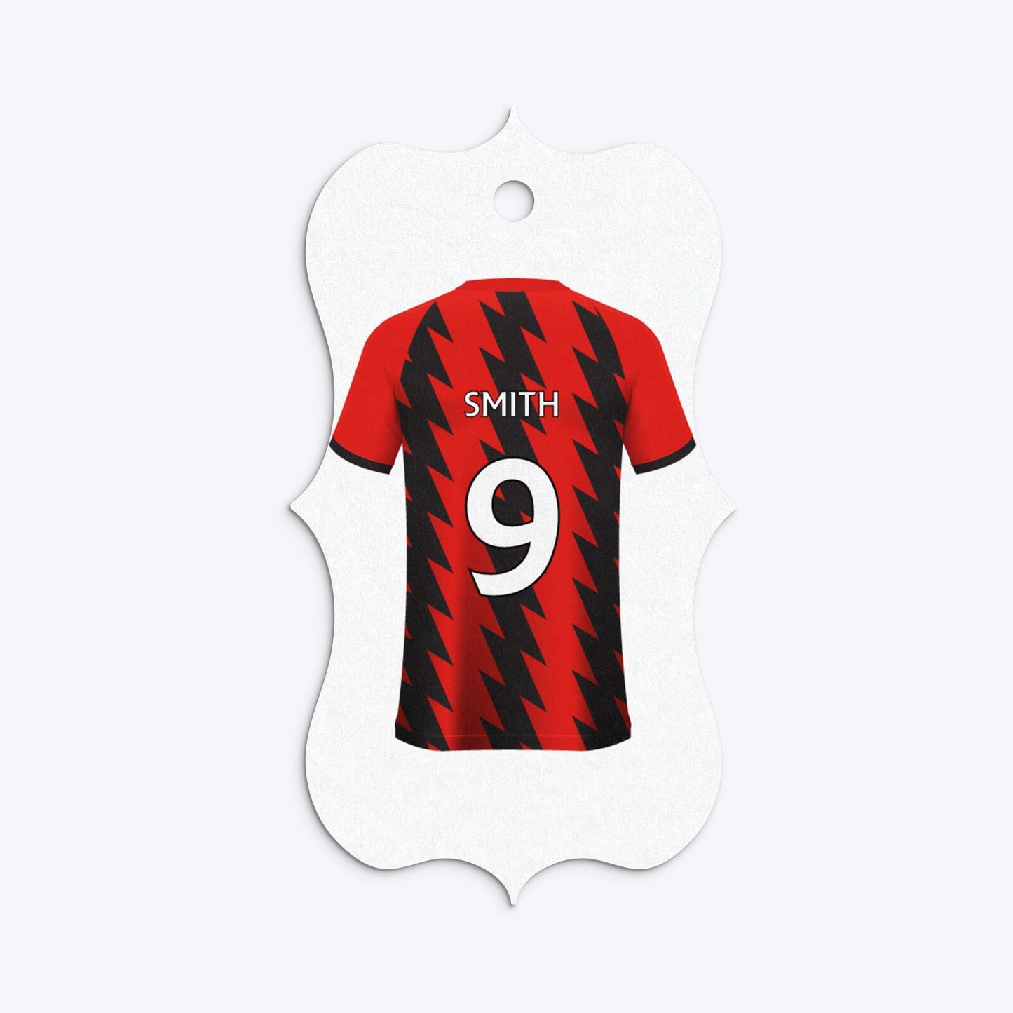 Red and Black Stripes Personalised Football Shirt Bracket Gift Tag
