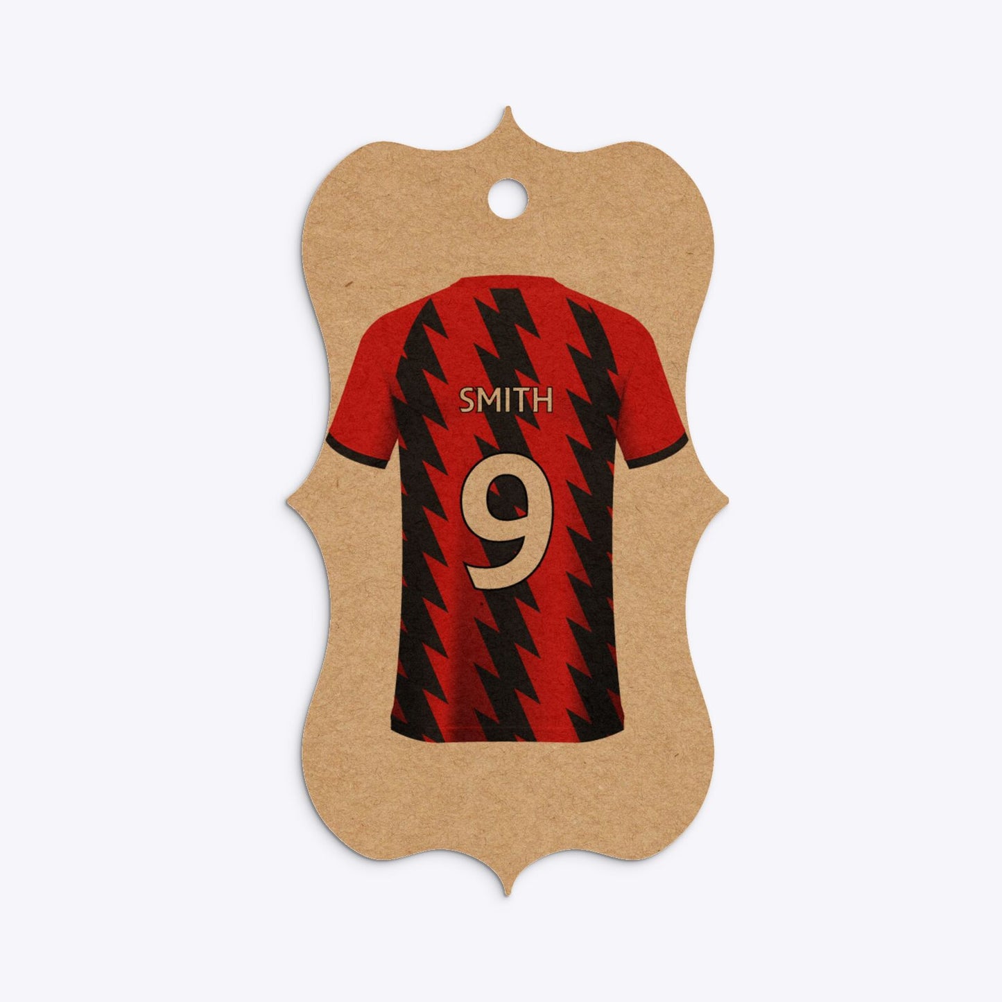 Red and Black Stripes Personalised Football Shirt Bracket Kraft Gift Tag