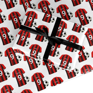 Red and Black Stripes Personalised Football Shirt Wrapping Paper