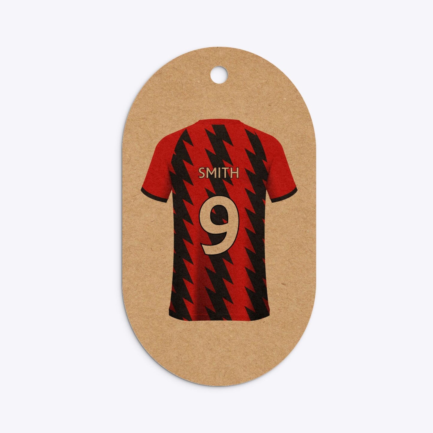 Red and Black Stripes Personalised Football Shirt Flat Edge Kraft Oval Gift Tag