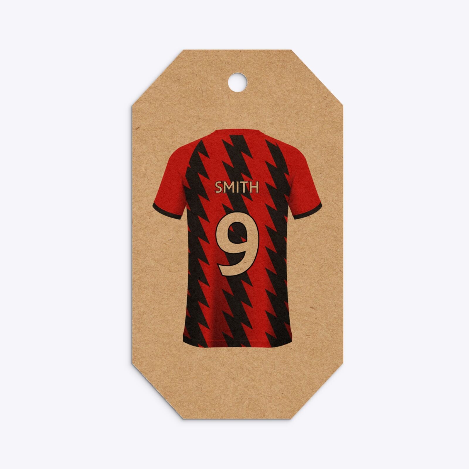 Red and Black Stripes Personalised Football Shirt Gem Kraft Gift Tag