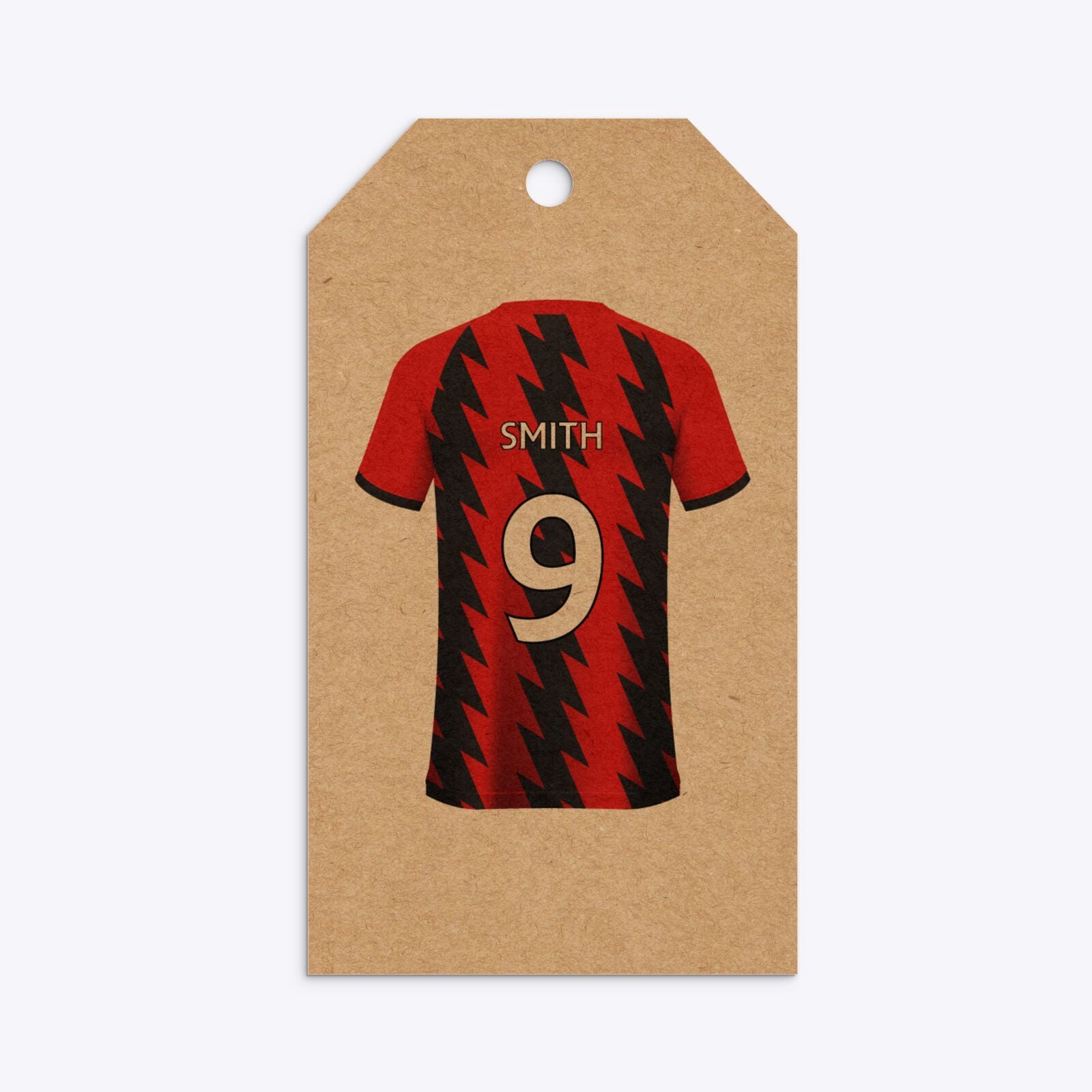 Red and Black Stripes Personalised Football Shirt Gift Tag Kraft