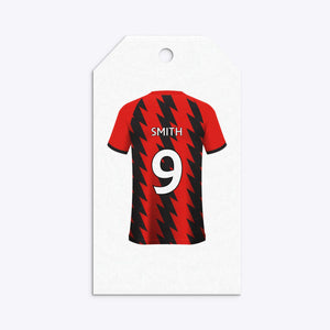 Red and Black Stripes Personalised Football Shirt Gift Tags