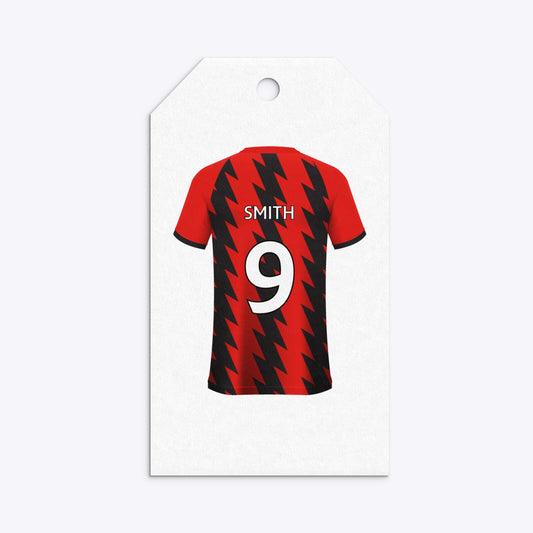 Red and Black Stripes Personalised Football Shirt Gift Tag