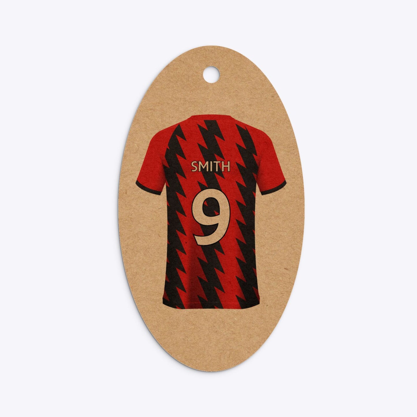 Red and Black Stripes Personalised Football Shirt Oval Kraft Gift Tag