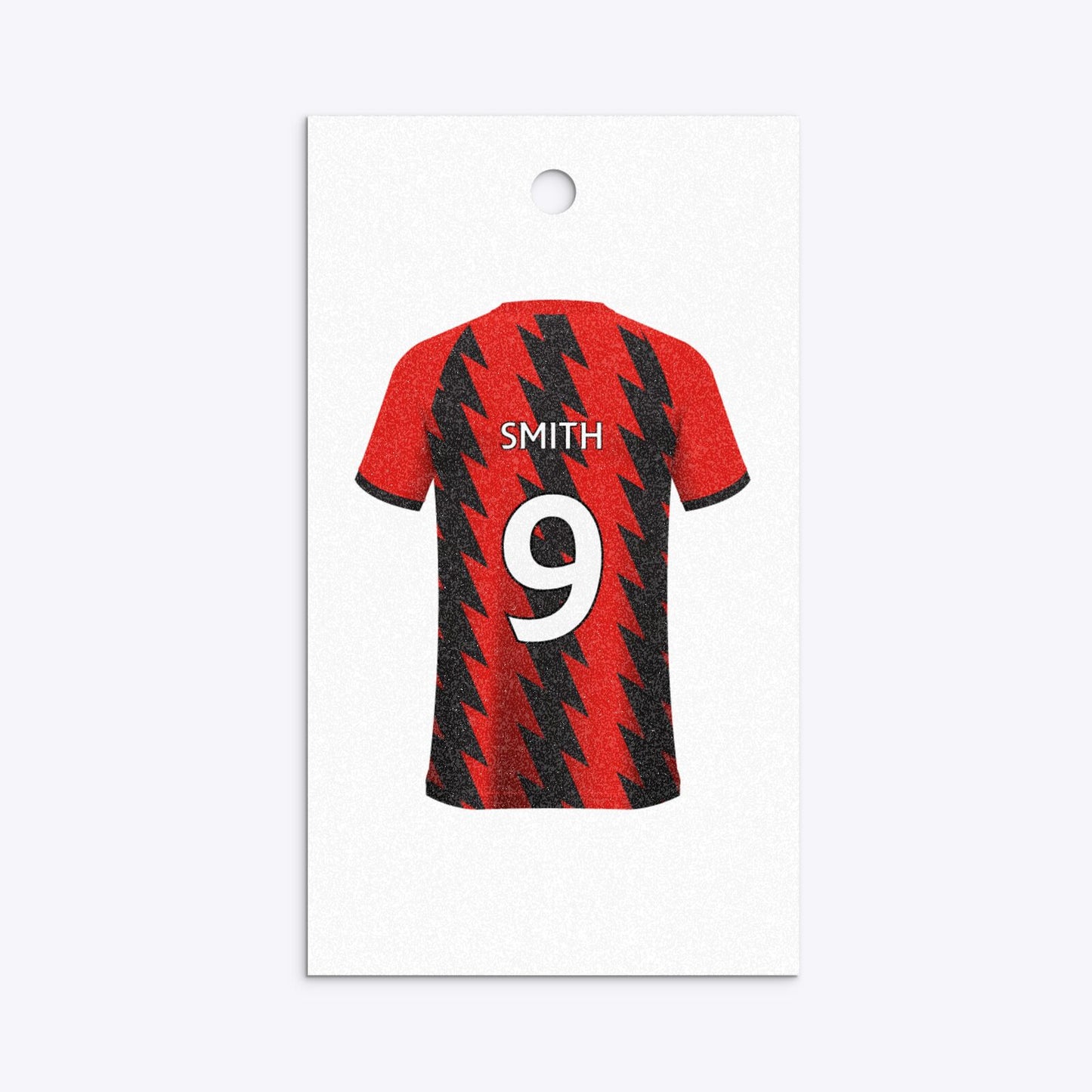 Red and Black Stripes Personalised Football Shirt Rectangle Glitter Gift Tag