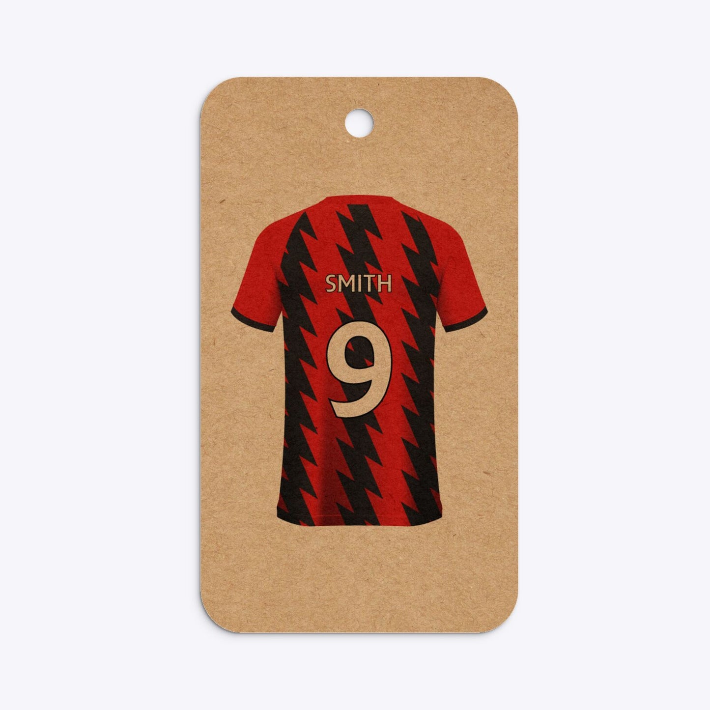 Red and Black Stripes Personalised Football Shirt Rounded Rectangle Kraft Gift Tag