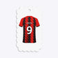 Red and Black Stripes Personalised Football Shirt Scalloped Gift Tag