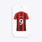 Red and Black Stripes Personalised Football Shirt Scalloped Glitter Gift Tag