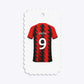 Red and Black Stripes Personalised Football Shirt Small Scalloped Gift Tag