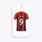Red and Black Stripes Personalised Football Shirt Small Scalloped Glitter Gift Tag