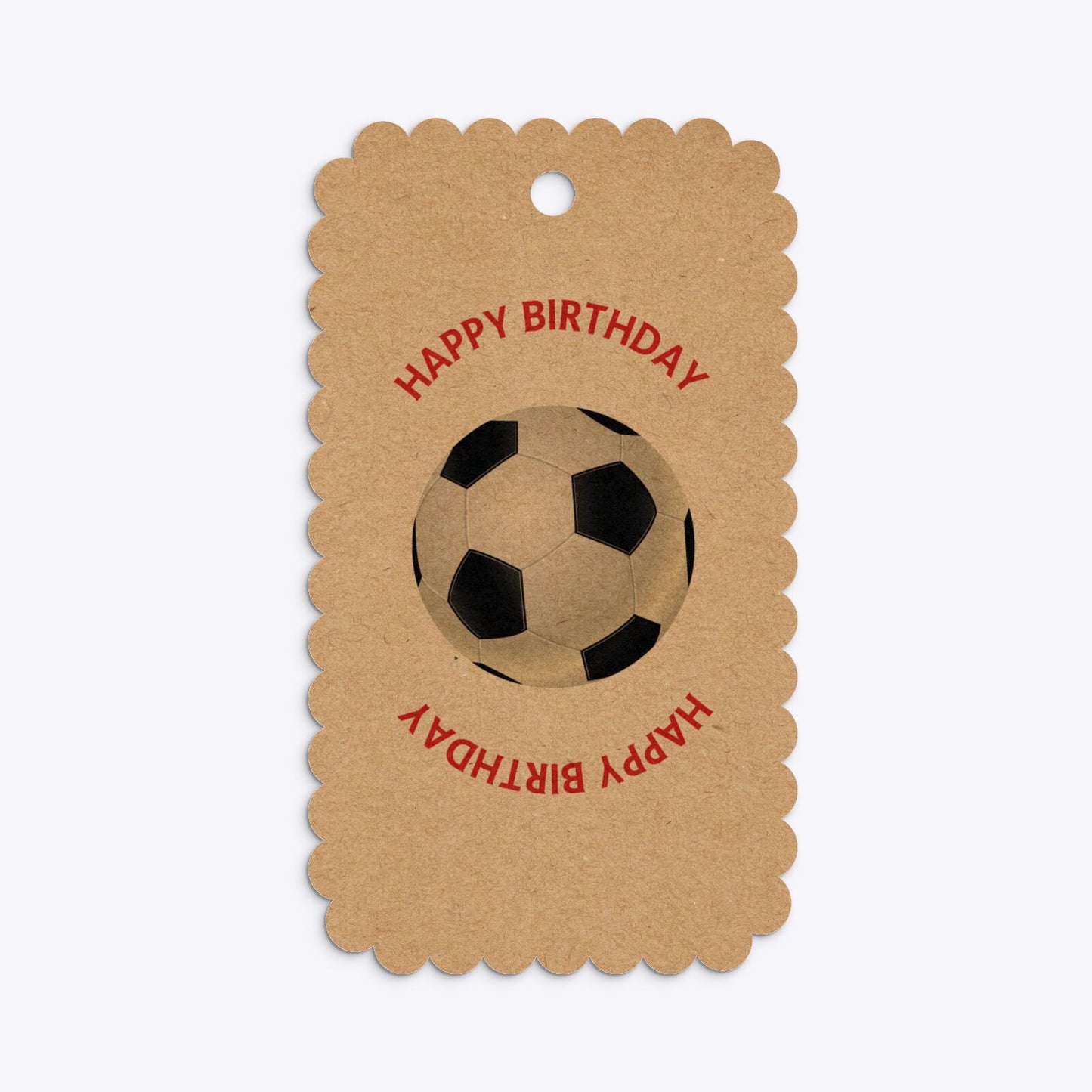 Red and Black Stripes Personalised Football Shirt Small Scalloped Kraft Gift Tag Back